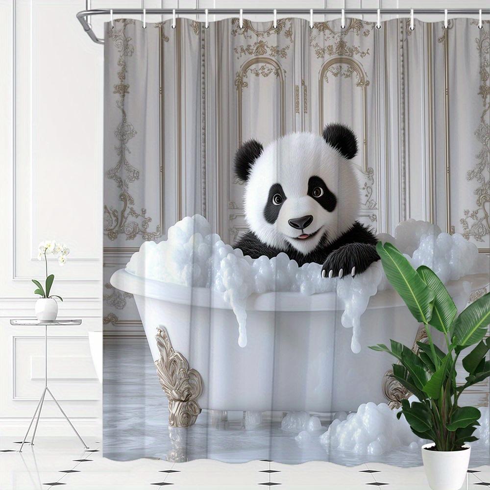 Cute Panda Vintage Bathtub Shower Curtain Bathroom Decoration Including 12 Hooks, 180X 180Cm Machine Washable Shower Curtain