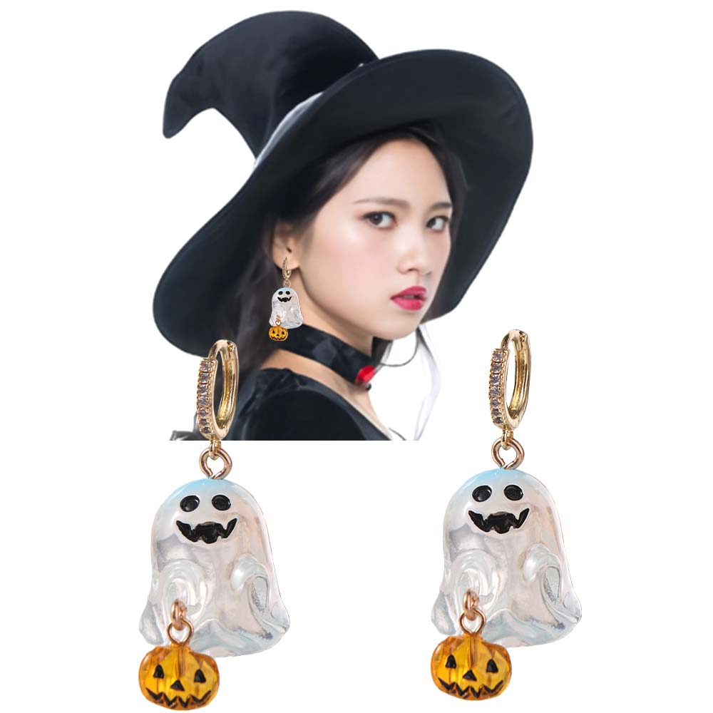 Cartoon Ghost Ear Studs Rhinestone Pumpkin Dangle Earrings Aesthetic Halloween Earrings Girl