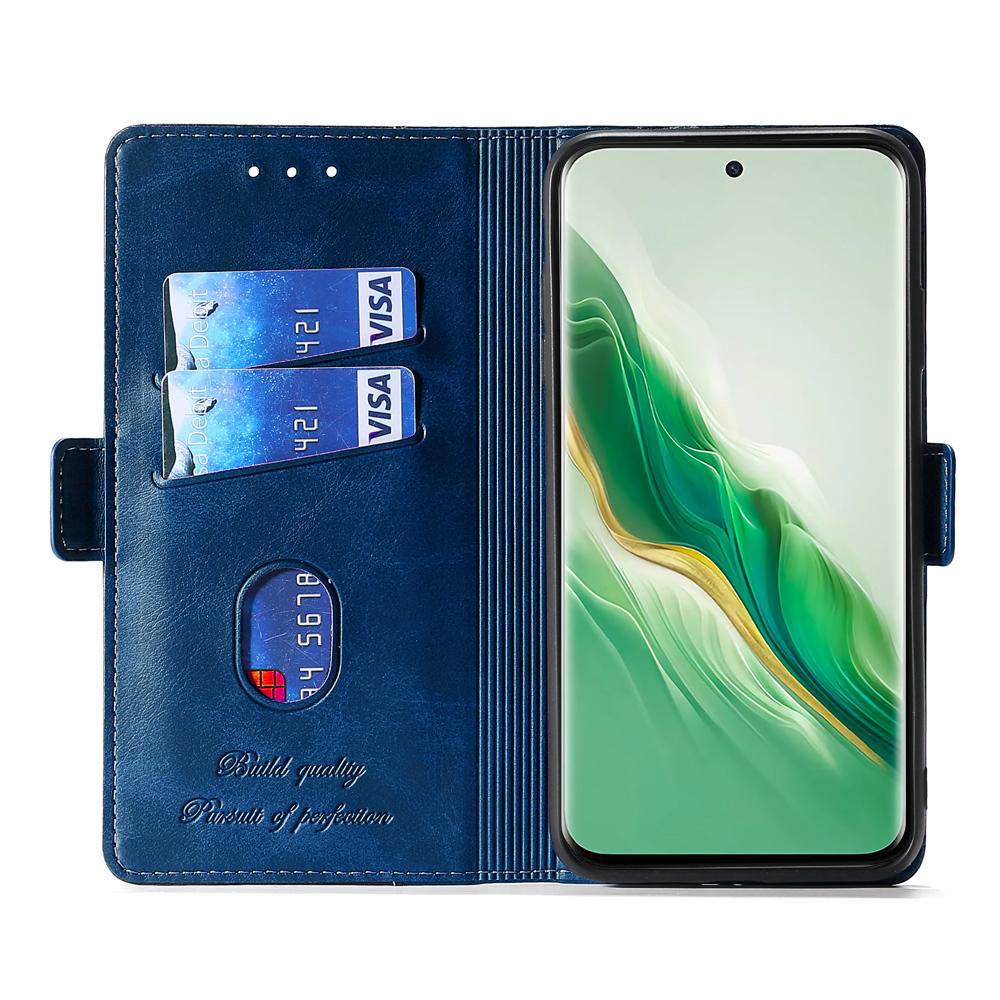 

For Honor Magic6 Pro 5G Leather Case Wallet Dual Color Retro Phone Cover Blue+Grey