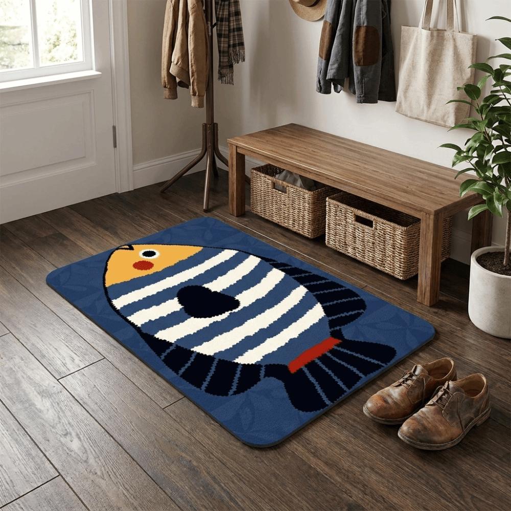 Diatom Mud Entry Mat Wear Resistant Bathroom Absorbent Mat Cartoon Fish Floor Mat Living Room