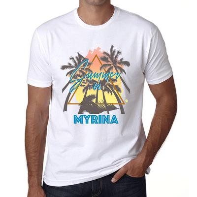 Ανδρικό Vintage Μπλουζάκι Γραφιστικό T Shirt Καλοκαιρινό Τρίγωνο Μύρινα Λευκό