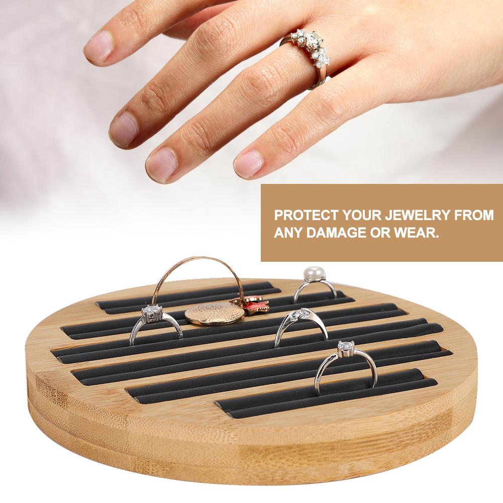 Bamboo Round Rings Holder Tray Showing Plate Jewelry Organizer Display for Store Shop