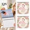 Romantic Style Wall Planner 2027 Flamingo Calendar, Hanging 12 Monthly with Student School Year Organizer Large Writable Blocks for Organizing,
