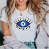 Devil's Eye Printed Tee Shirts 100% Cotton Womens Crop T-shirts O-Neck Short Sleeves Casual Loose Clothes Fashion Female Tops