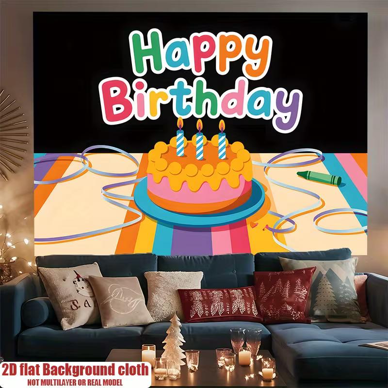 

2D Black Rainbow Cute Birthday Backdrop Home Party Celebration Photo Background 47.2x31.5inch/120*80cm