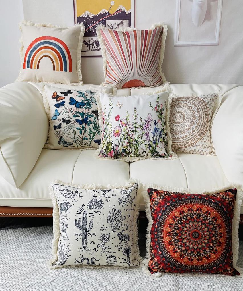 Cushion Cover, Interior, Asian, Ethnic, Fringe, Natural, Balinese, Exotic, Asian, 45x45, Ethnic Style Cushion Cover (10 Others)