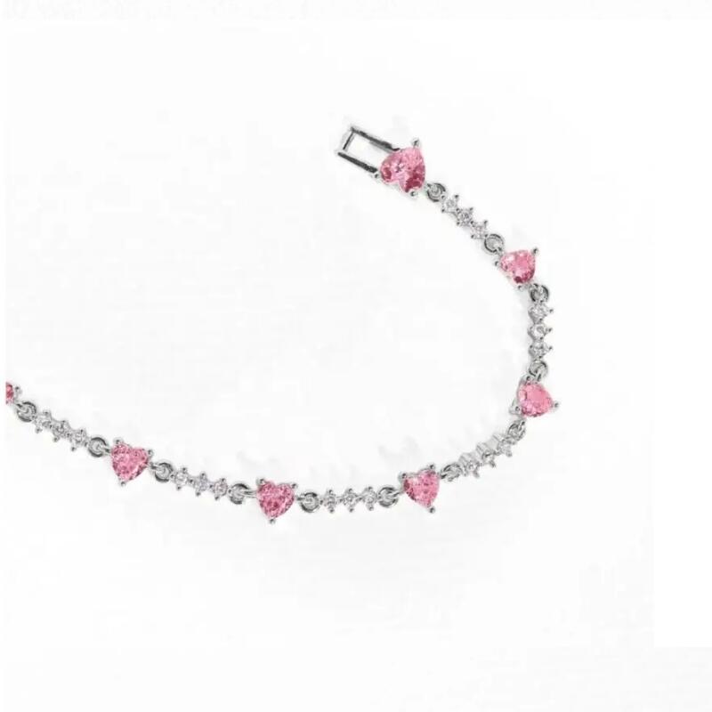 Nuovo Bracciale alla Moda Y2K Raffinato Rosa Dolce Zircone Fiocco Cuore d'Amore Catena per Donne Ragazze Festa Regalo di Compleanno Gioielli