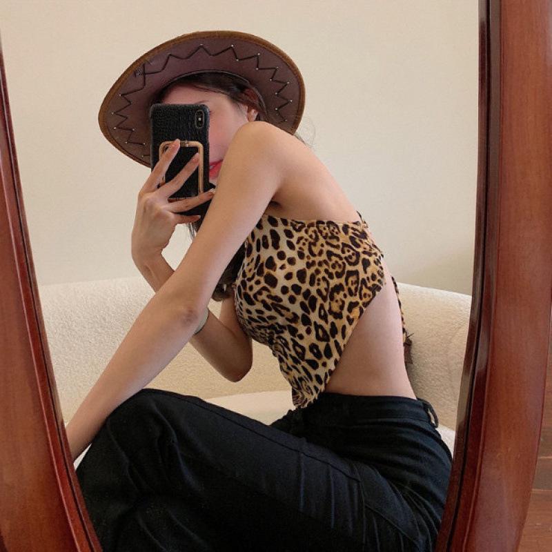 Women's Leopard Print One-Shoulder Backless Camisole for Summer Layering