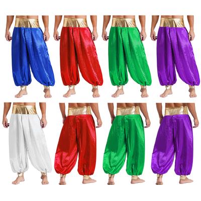 S-4XL Glänzende Metallic Haremshose für Herren, Hippie-Stil Patchwork Laternenhose Halloween Cosplay Arabisches Kostüm
