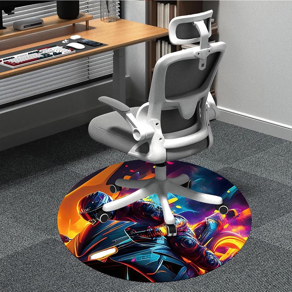 

1pc Motorcycle Rider Office Round Area Rug, Indoor Mat Suitable ForOffice, Under Office Chairs Bedroom Living Room Home Decor, Room Deco T129 80cm by 80cm