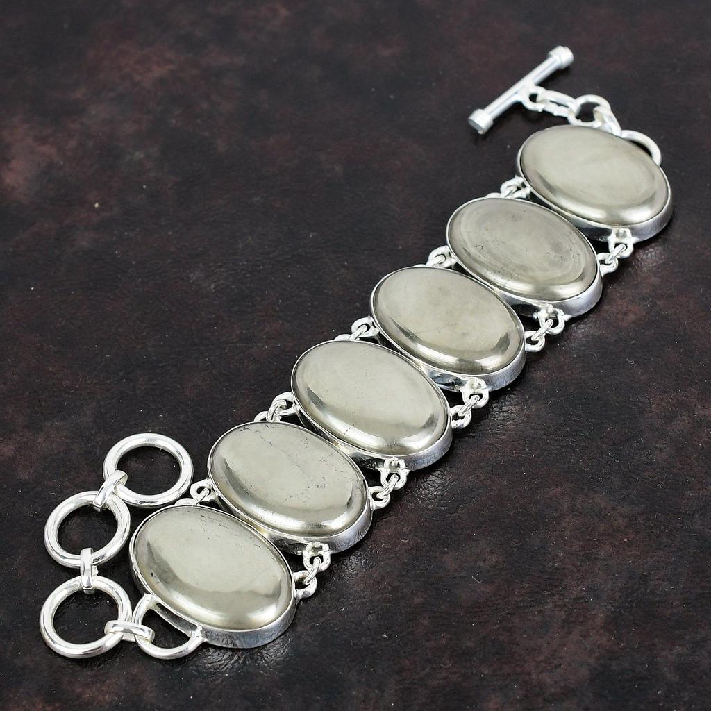 Pyrite Bracelet 925 Sterling Silver Bracelet Adjustable Chain Bracelet Pyrite Gemstone Jewelry Handmade Bracelet Gifts for Mom Boho Jewelry