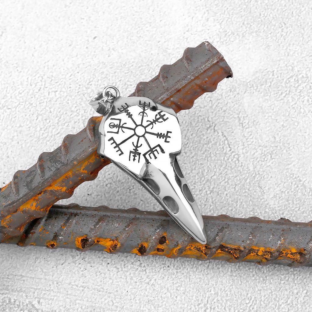 Severský Odin Vraní Lebka Přívěsek Náhrdelník Gotická Nerezová Ocel Vraní Lebka Kompas Runový Náhrdelník pro Muže Punkové Šperky