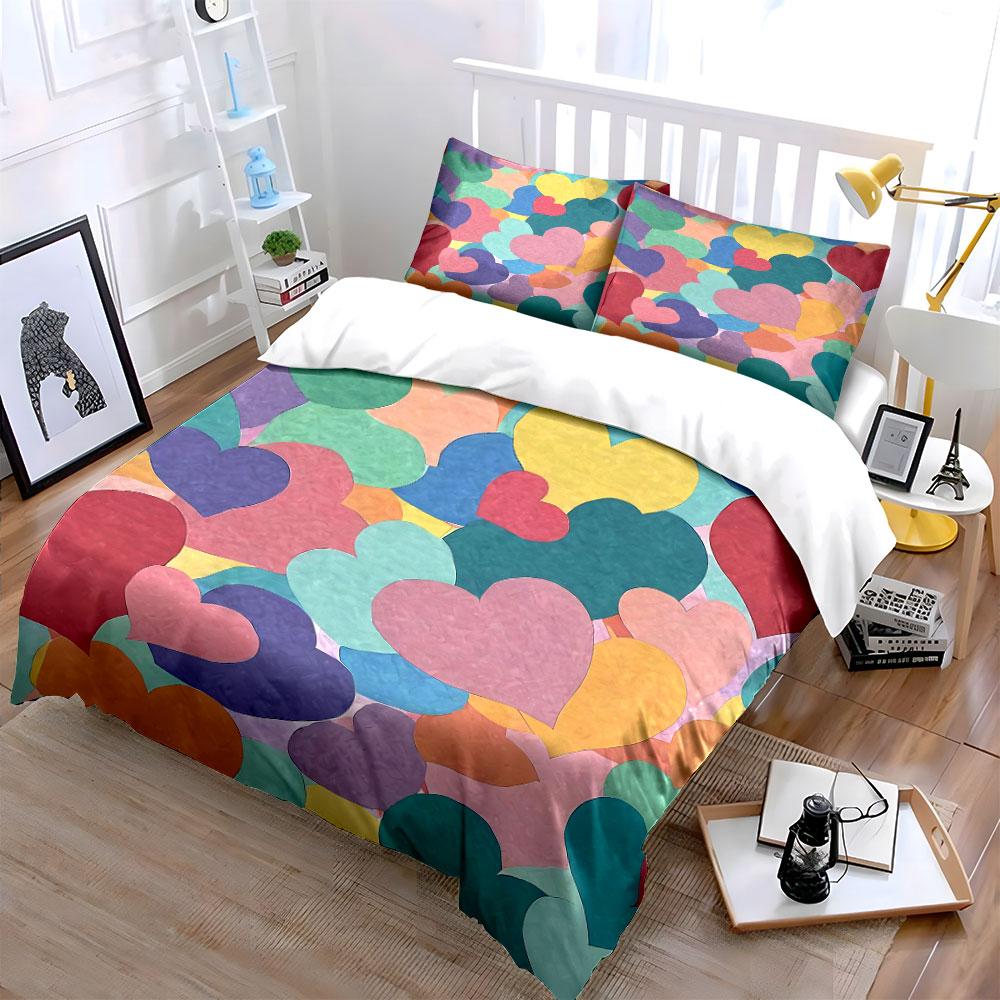 Buntes Herzmuster Bettwäscheset Bettwäsche Bettbezug-Set Bettbezug Kissenbezüge (1 * Bettbezug 2 * Kissenbezüge, ohne Bettdecke)
