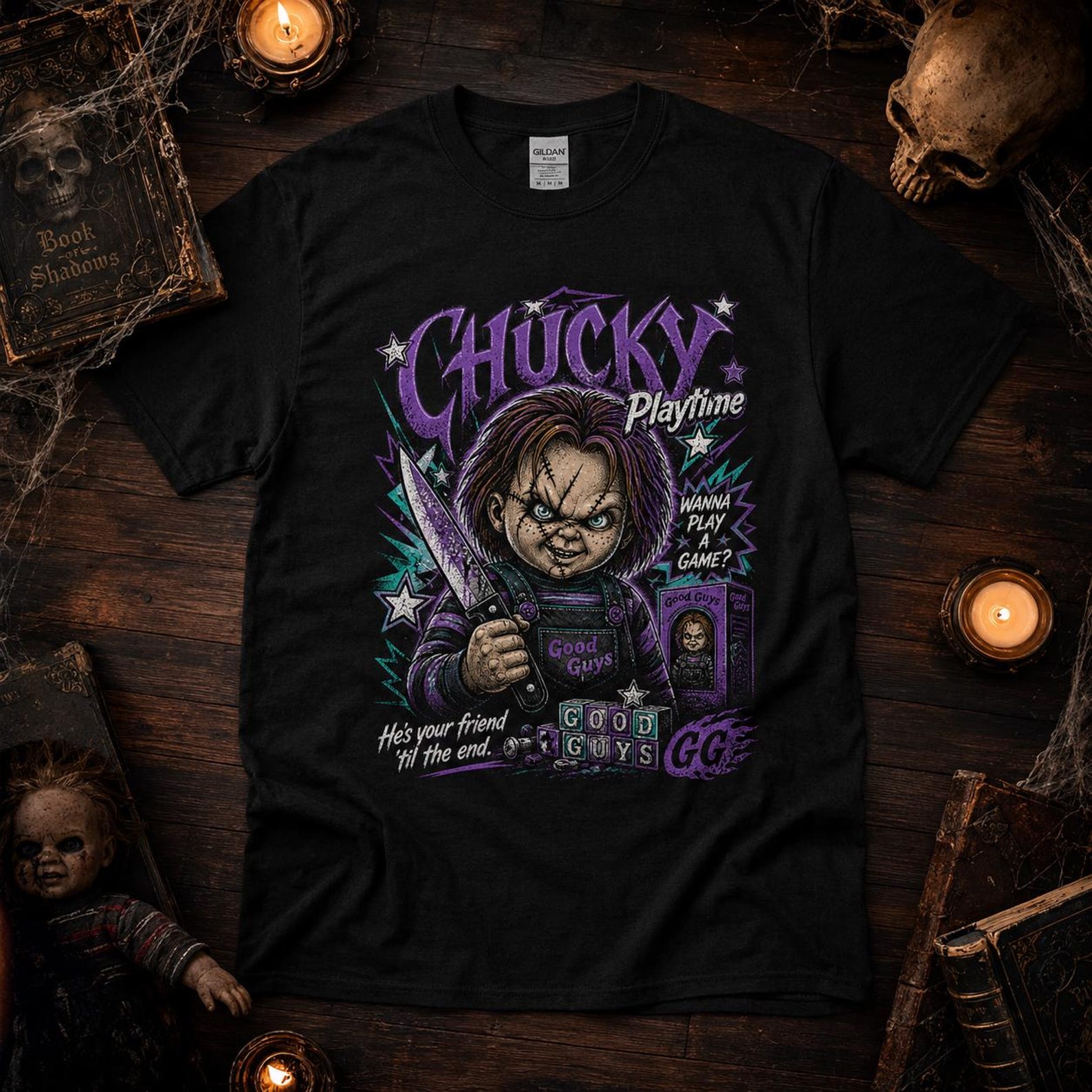 Chucky Playtime Graphic Tee | Retro Horror Movie Slasher Shirt XL
