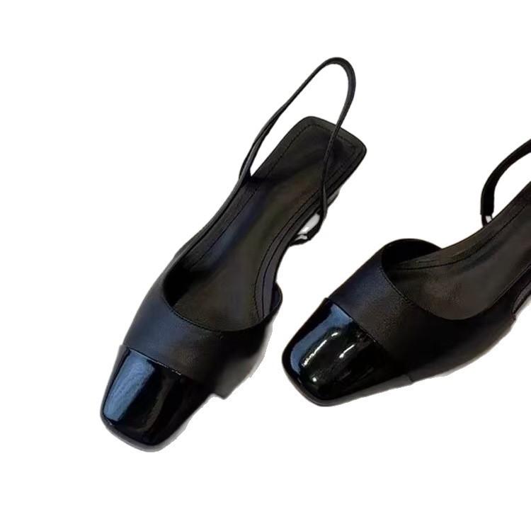 Sheepskin version~ retro bag head color matching sandals with thick heel, medium heel, empty square head single shoes, small fragrant wind wome