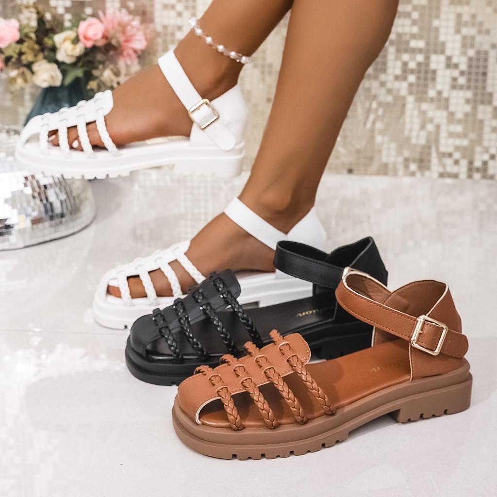 Reclaimed Shoe - Vintage Women's Shoes - Chunky Heel Sandals - Flat Round-toe Shoes