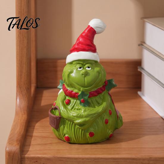 Christmas Party Supplies Green Monsters Ornament with Santa Hat And Scarf, Resin Frog Festive Bonsai Ornaments Figurine for Home Decoration,