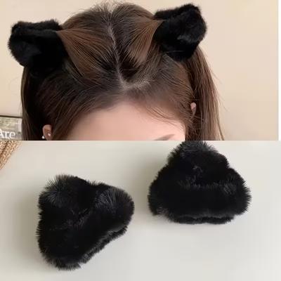 Clame Drăguțe cu Urechi de Pisică din Pluș pentru Femei | Accesoriu Păr Pufoșel Adorabil pentru Breton și Cozi de Cal | Design Jucăuș pentru Orice Ocazie