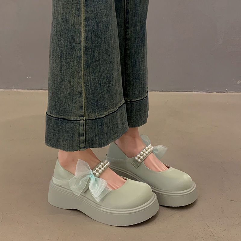 Korean Versatile Platform Small Leather Shoes 2025 Spring and Autumn New Beautiful Fashion Pearl with Skirt Mary Jane Shoes Women