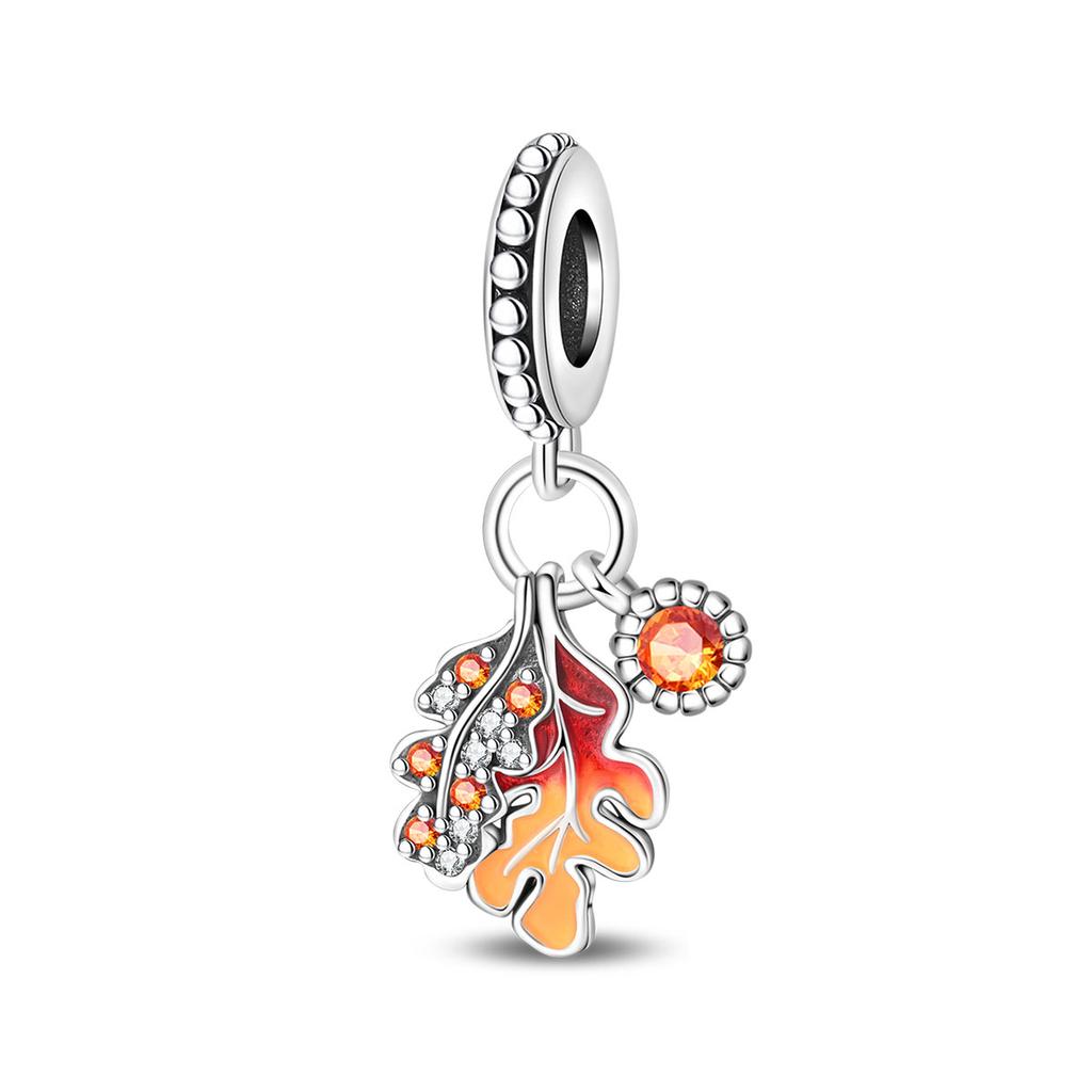 Original S925 Silver Plated Autumn Maple Leaf Pumpkin Camera Charm Beads Fit DIY Bracelet Fine Birthday Jewelry Gifts