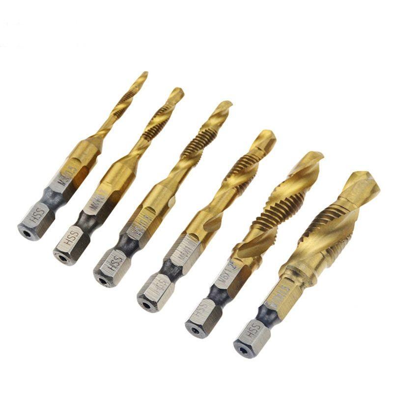 BHBL 12Pcs Tap Drill Bit Set Hex Handle Titanium Plated HSS Screw Thread Bit Screw Machine Compound Tap for Metal Steel Wood