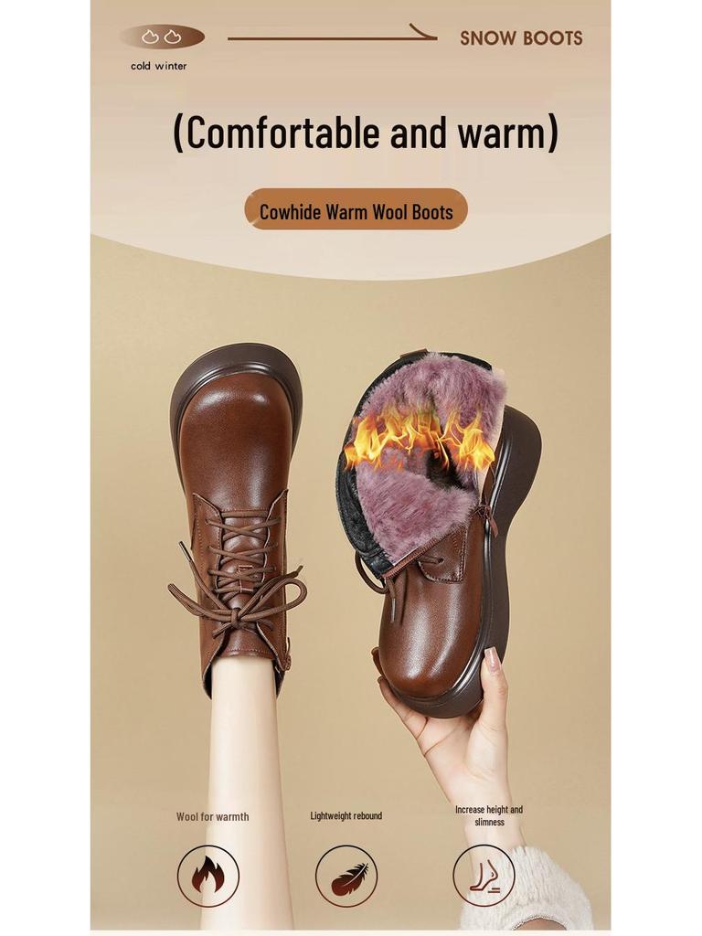 2025 H/W Damen Britischer Stil Echtleder Martin Stiefeletten mit dicken Sohlen, Retro-Fleece-Futter und Woll-Zehenschutz für Schnee