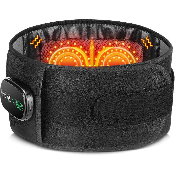 Cordless Heating Pad with Massager for Back Pain Relief, Portable Lower Back Massager with LED Red Light, Wearable Heating Pads for Cramps with 5