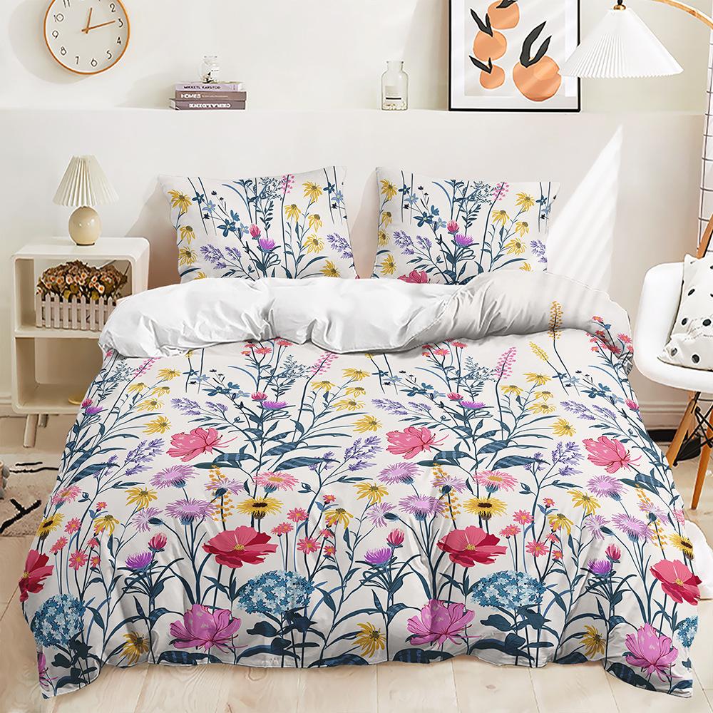 Bed Three-Piece Plant Floral Kit Pastoral Quilt Cover Two-Piece Bedroom