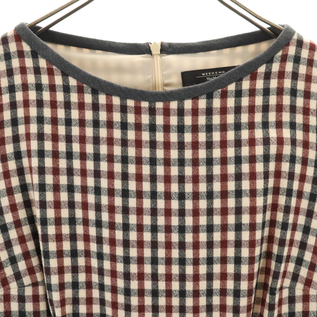 MAX MARA Weekend Wool Blend Check Pattern Short Sleeve One Piece 38 Gray Women Used