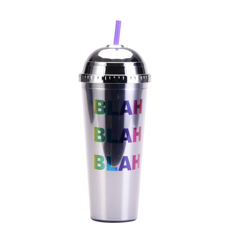 24Oz Straw Cup Leopard Print Magic Semi-Round Cover Water Cup Large Capacity Portable Double Layer Plastic Cup