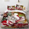 Cat Merry Christmas Santa Claus Bedding Set Boys Girls Twin Queen Size Duvet Cover Pillowcase Bed Kids Adult Home Textileextile
