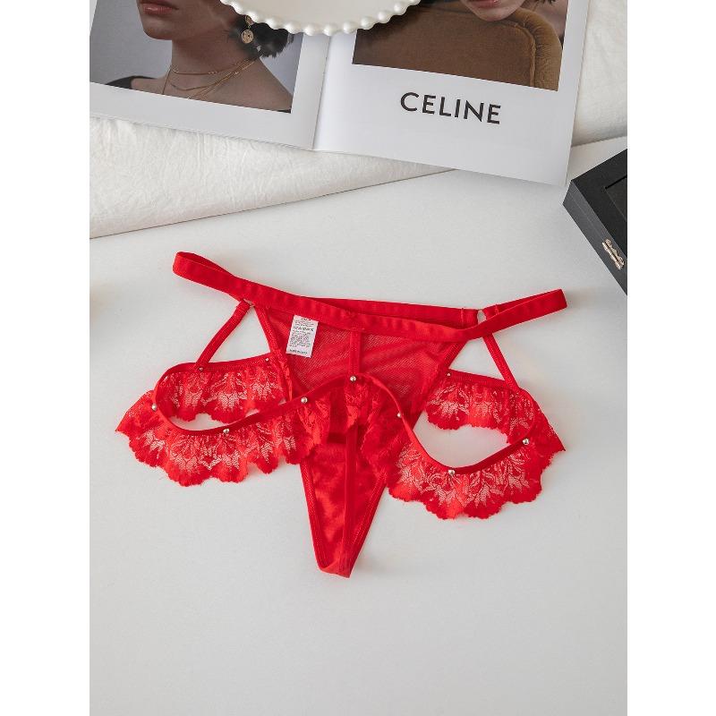 Damen Sommer Rein Wollte Süß Sexy Spitze Nieten Dünnes Band Ausgeschnitten Tanga Unterwäsche