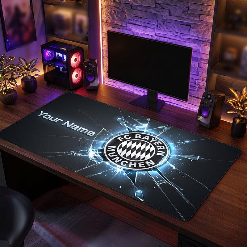 Bayern Munich Custom Large Mouse Pad, Personalized Name Text Print, Football Logo Non‑Slip Desk Mat Gaming Gift