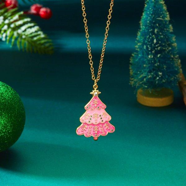 Full Rhinestone Christmas Tree Snowflake Pendant Necklace For Women Exquisite Zircon Star Girl Sweater Collarbone Chain Zircon