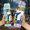 1PC It Is My 7th Birthday Cartoon Print 750ml Color Plastic Sports Water Bottle Leakproof Flip Straw Lid Suitable for Sports Office Home Use