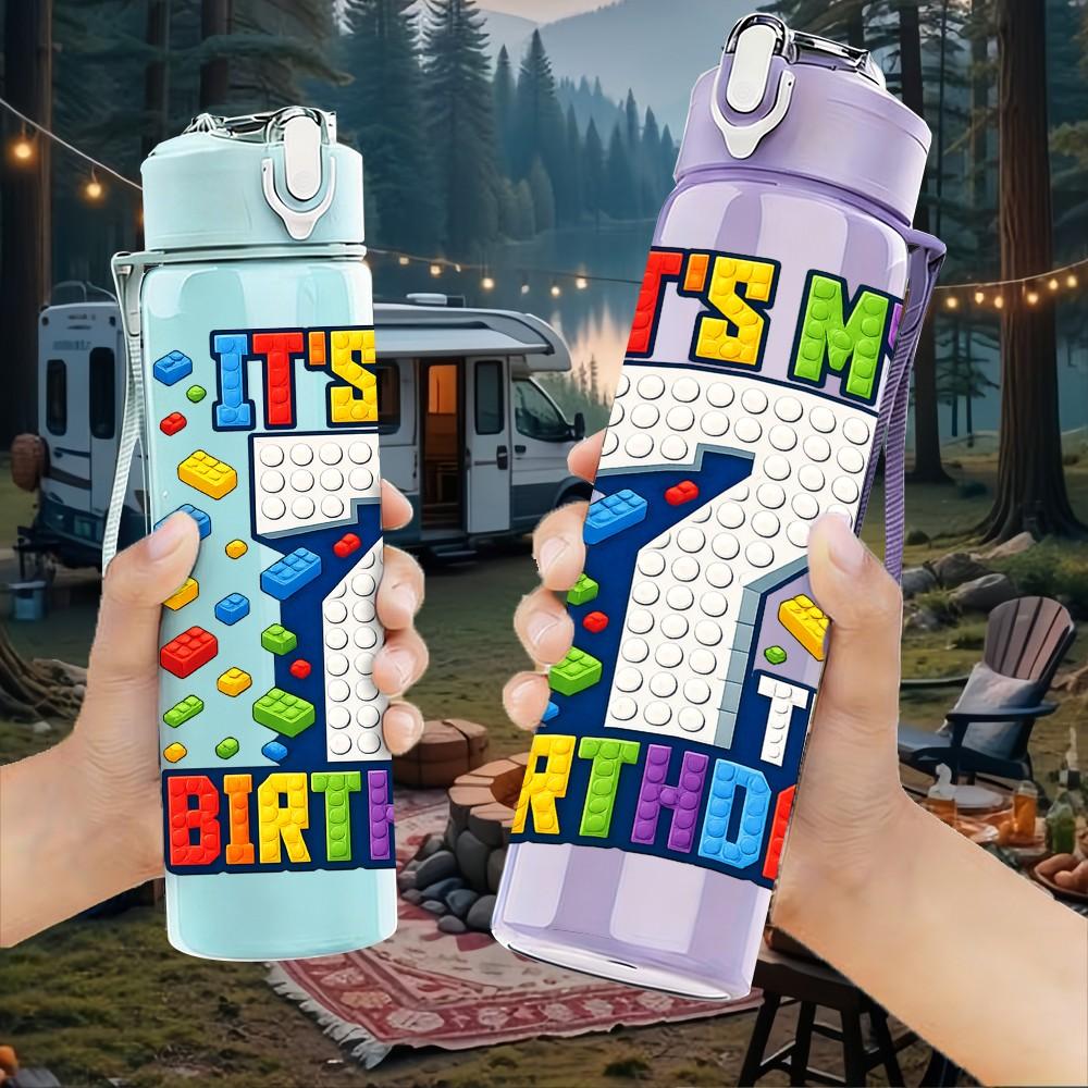 1PC It Is My 7th Birthday Cartoon Print 750ml Color Plastic Sports Water Bottle Leakproof Flip Straw Lid Suitable for Sports Office Home Use