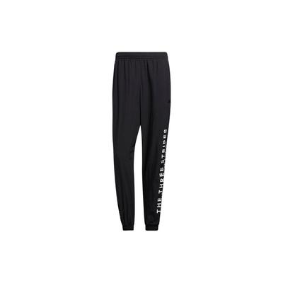 Striped Letter Print Casual Pants Unisex Bottoms Black IA9422