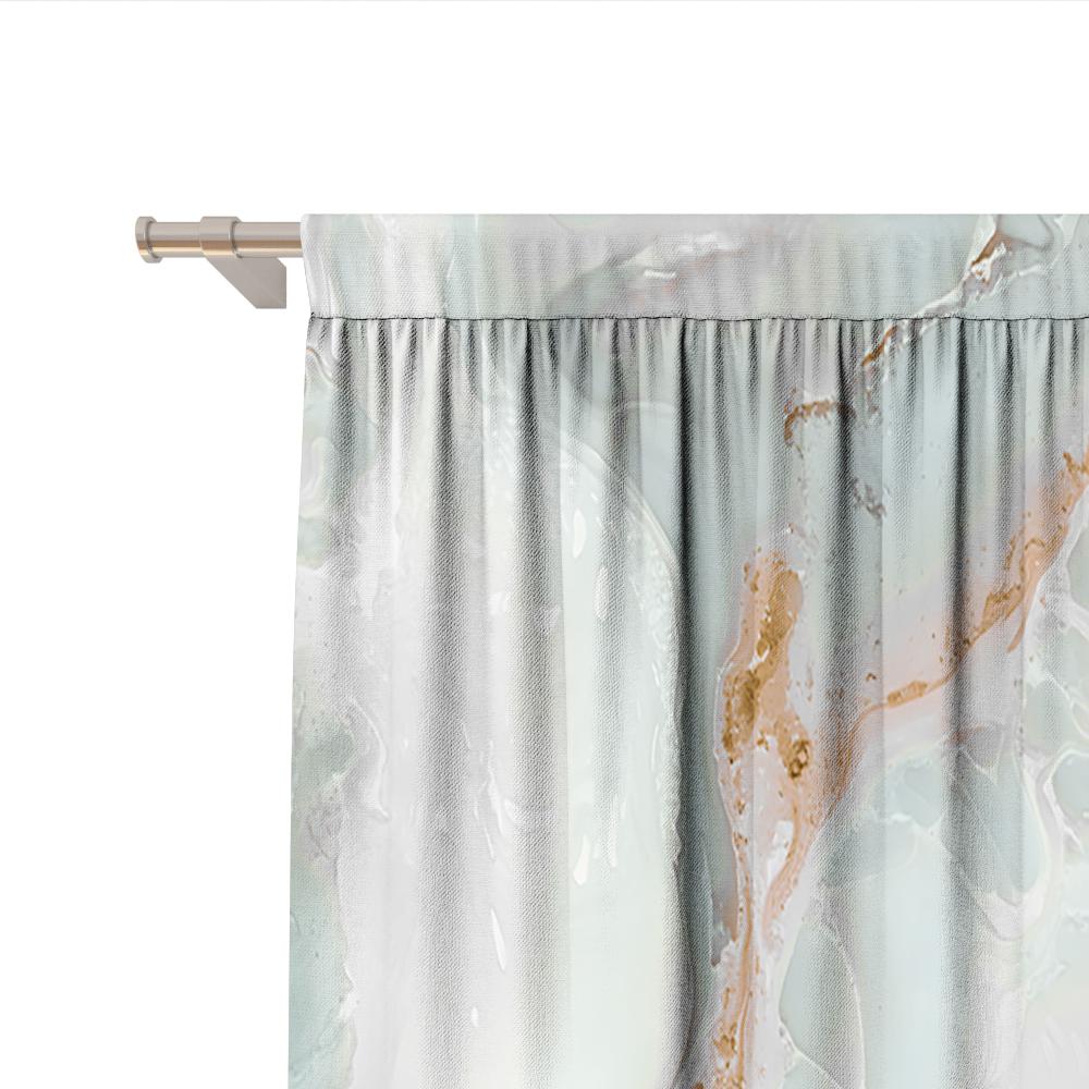 2PC Home Decoration Curtains With Green Marble Background And Pole Pocket Curtains, Kitchen, Coffee Shop, Living Room, Balcony