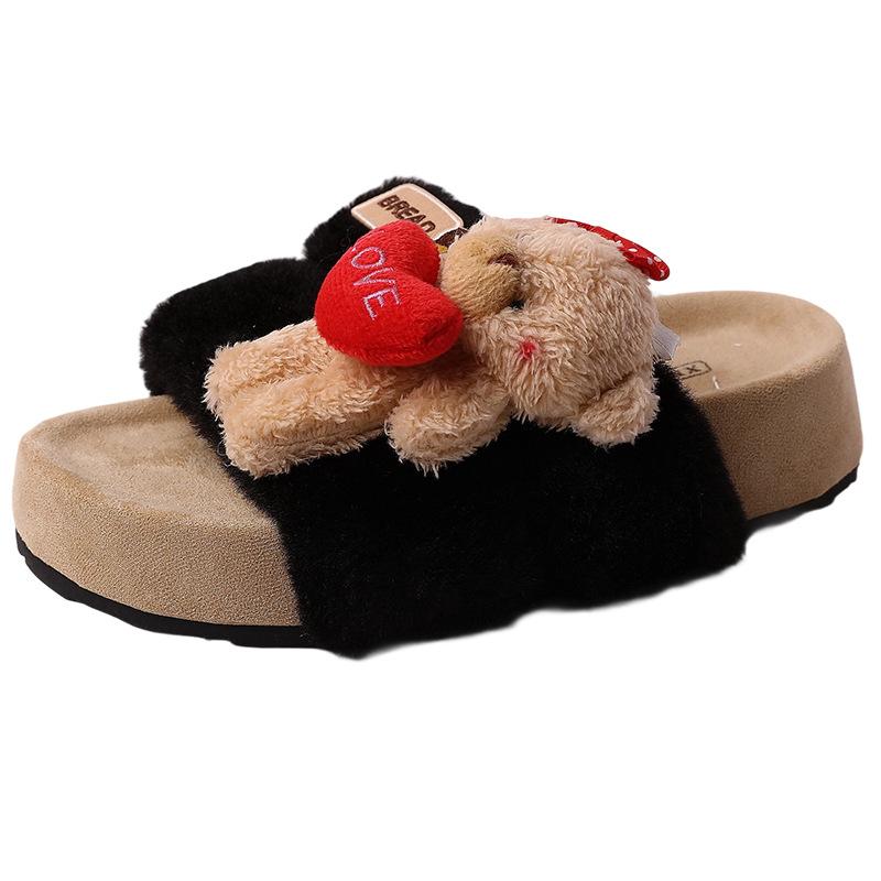 Cute Plush Cotton Drag Girls Keep Warm and Comfortable Autumn and Winter Fashion Casual Non-slip Slippers Thick-soled Cartoon Fluffy Shoes