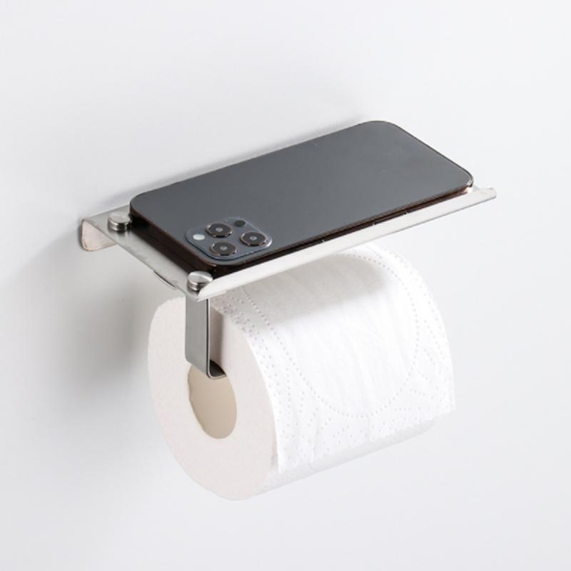 304 Stainless Steel Paper Holder Gold Black White Brushed Toilet Paper Roll Rack with Phone Shelf Bathroom Kitchen Free Punch