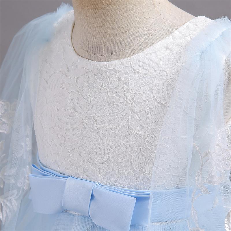 Girls Princess Dress Mesh Fluffy Dress Children's Lace Short-Sleeved Dress