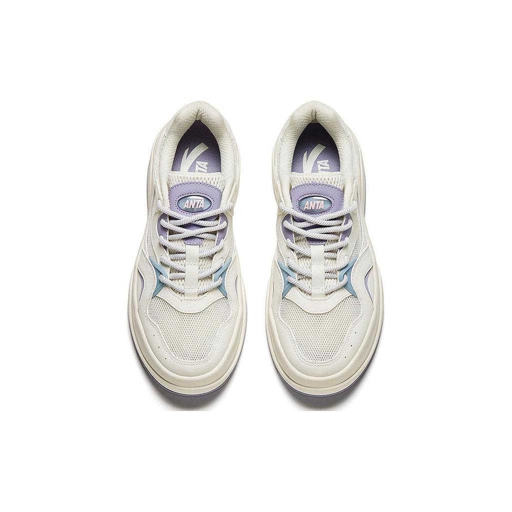 Anta Seaweed Shock Absorbing Wear Resistant Lightweight Increased Height Low Top Sneakers Women sneakers White Purple 922428011-2
