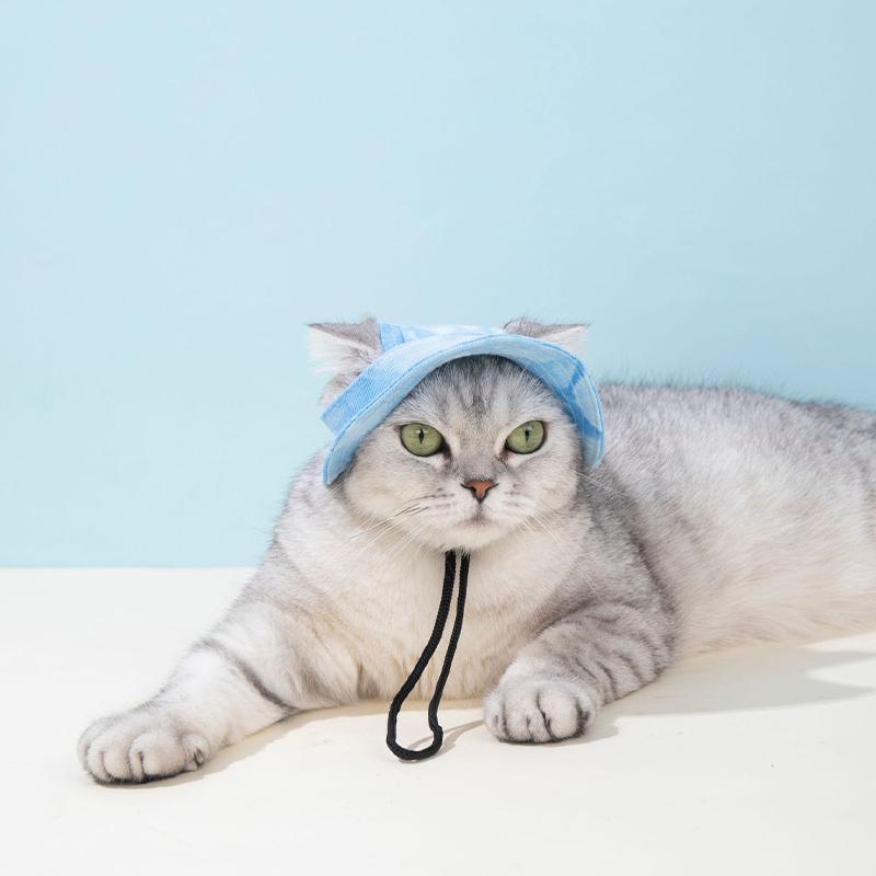 Cappello da Sole Estivo per Gatti con Fori per le Orecchie - Carino Cappellino da Pescatore per Gattini Per Protezione UV Traspirante Cappellino da Sole da Esterno per Gatti