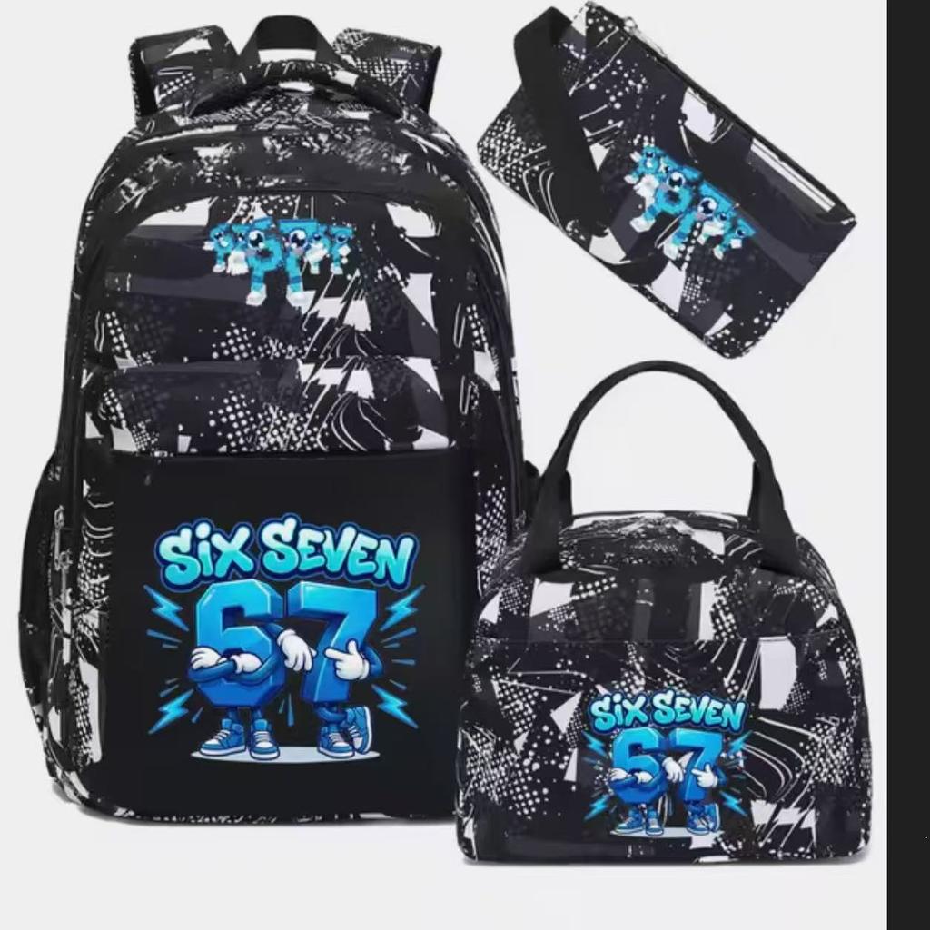 Large Capacity Schoolbag with Shoulder Strap; Student Three-piece Pencil Case Set