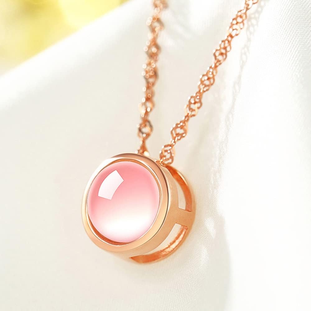 Koguxuix Fashion Jewelry 18k Rose Gold Round Pink Hibiscus Stone Crystal Pendant Necklace for Women