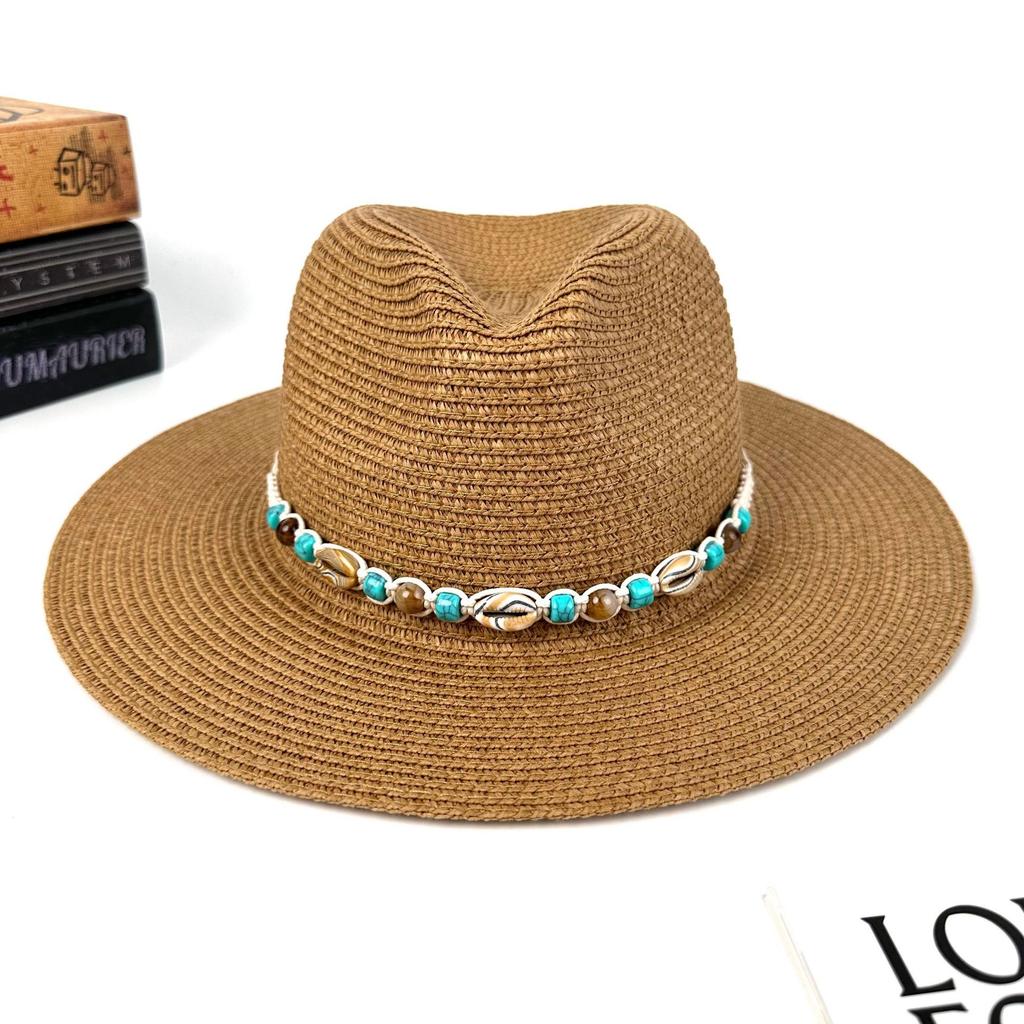 European, American Spring and Summer New Grass Chime Jazz Top Hat Women's Outdoor Travel Vacation Sunshade Sun Protection Beach Straw Hat
