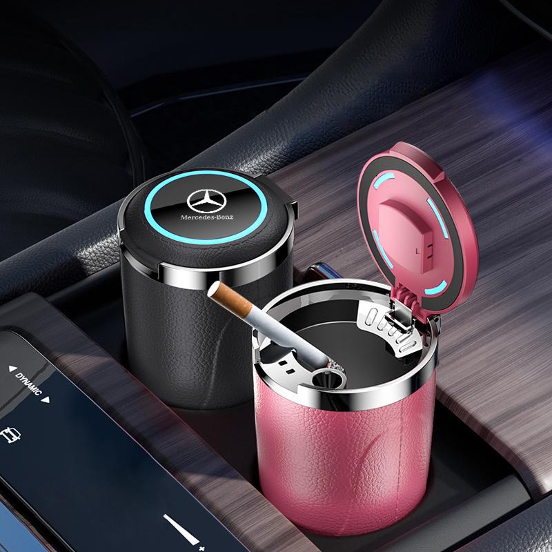 CRX1 Car LED Ashtray Alloy Garbage Cup Auto Ashtray Flame Retardant Cigarette Holder Box For Mercedes Benz Amg GLC GLE W205 W213 W166