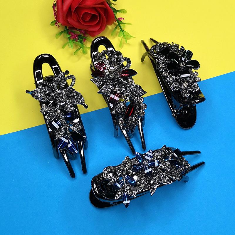 Elegant Korean Hair Bun Rhinestone Black Claw Clip