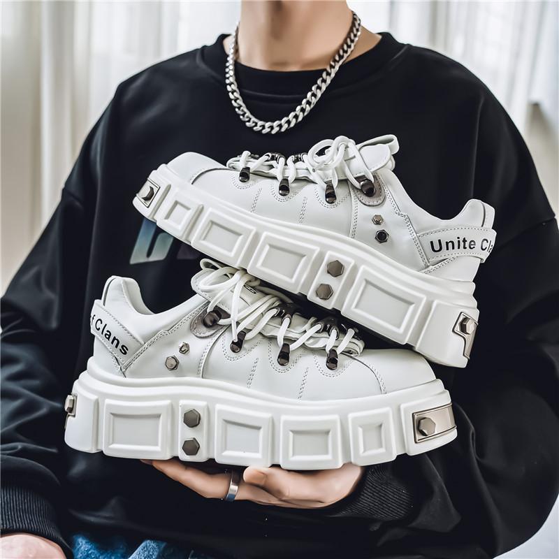 Men's Metal Trend Platform Rivet Punk Skateboard Shoes Outdoor Non Slip Casual Lace Up Sports Shoes
