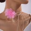 Collana di perle, collana in pizzo a farfalla bianca, catena per clavicola con fiore geometrico in tessuto